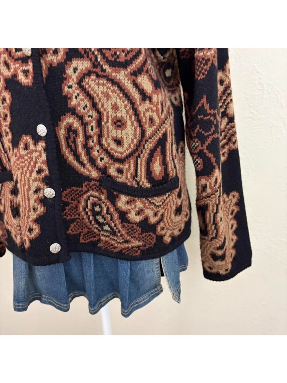 80s brown paisley whimsical quirky cottagecore whimsygoth cardigan - Picture 4 of 8